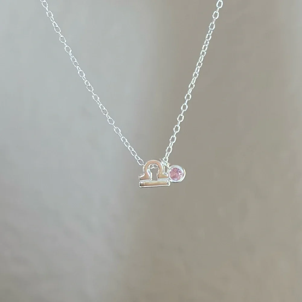 Sterling Silver Pink Quartz Libra Necklace
